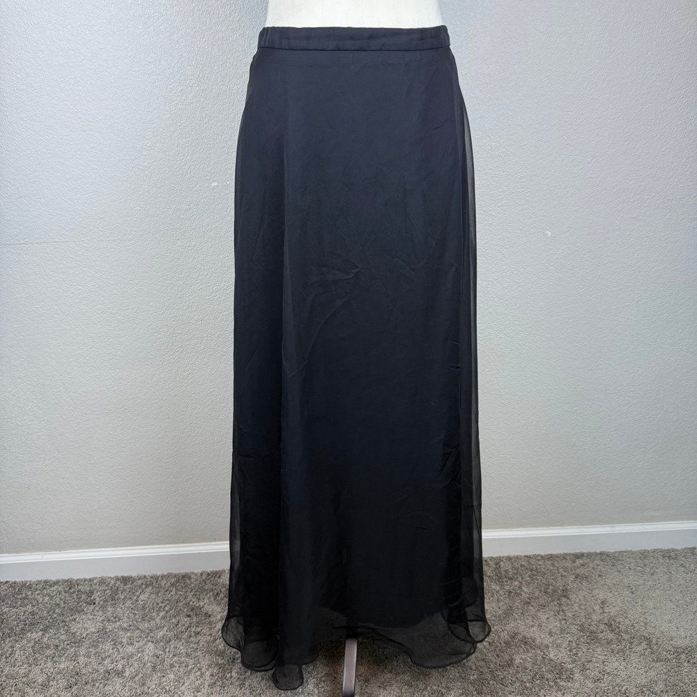 VTG 80s Afterdark Maxi Skirt Women's Black Sheer‎ Lined Flowy Chiffon Chic